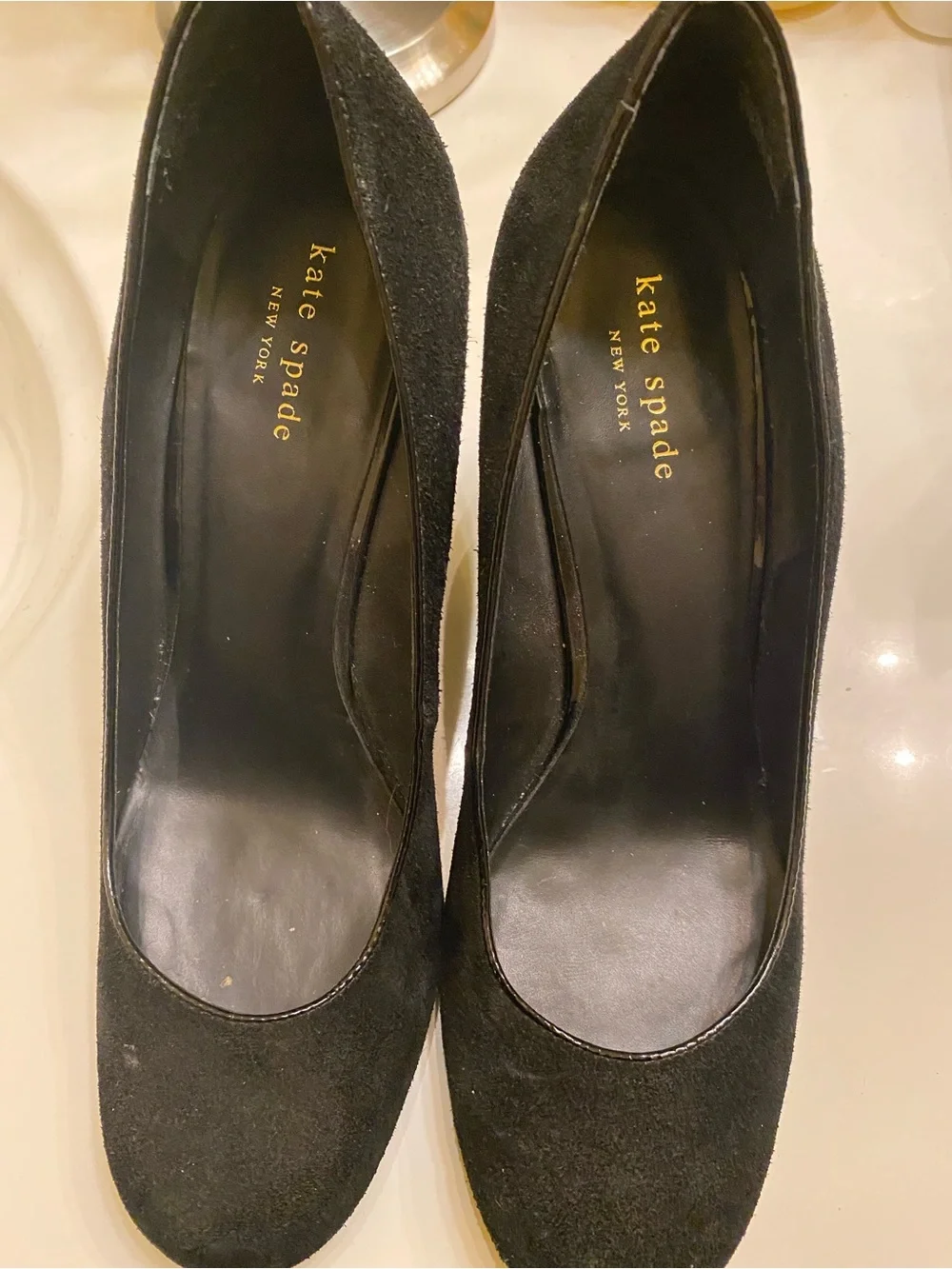 kate spade Black Suede Round-Toe Pumps